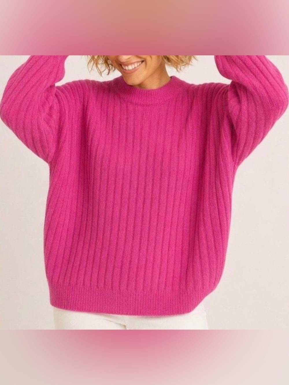 Aerie Buttercream Crew Oversized Ribbed Knit Pullover Sweater